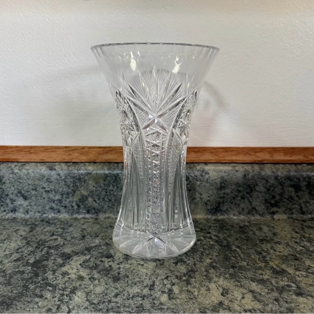 American Brilliant Period Cut Glass Corset Vase